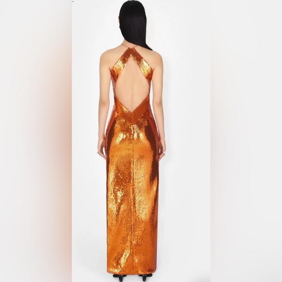 Galvan London Kite Cutout Sequined Satin Maxi Dress Orange - Picture 3 of 6